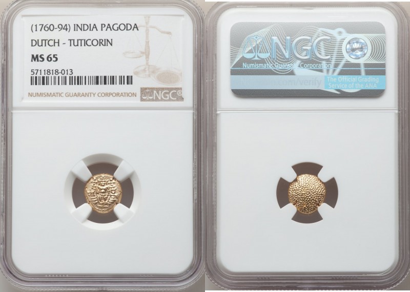 Dutch India gold Pagoda ND (1760-1794) MS65 NGC, Tuticorin mint, KM49. 

HID09...