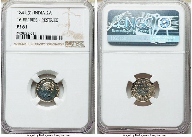 British India. Victoria Proof Restrike 2 Annas 1841.-(c) PR61 NGC, Calcutta mint...