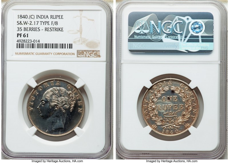 British India. Victoria Proof Restrike Rupee 1840.-(c) PR61 NGC, Calcutta mint, ...