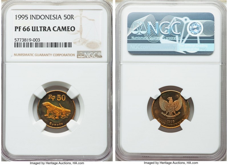 Republic Proof 50 Rupiah 1995 PR66 Ultra Cameo NGC, KM52. Struck in aluminum-bro...