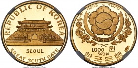 South Korea. Republic gold Proof "South Gate" 1000 Won KE 4303 (1970) PR68 Ultra Cameo NGC, Valcambi mint, KM14.1. Struck in a mintage of only 1,000 p...