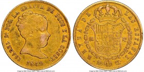 Isabel II gold "De Vellon" 80 Reales 1849 M-CL F15 NGC, Madrid mint, KM578.2. Final year and key date to series. 

HID09801242017

© 2020 Heritage...
