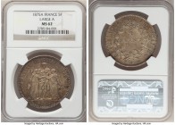 Pair of Certified Assorted Issues NGC, 1) France: Republic 5 Francs 1875-A - MS62, Paris mint, KM820.1. Large "A" variety 2) Great Britain: Kent. Romn...