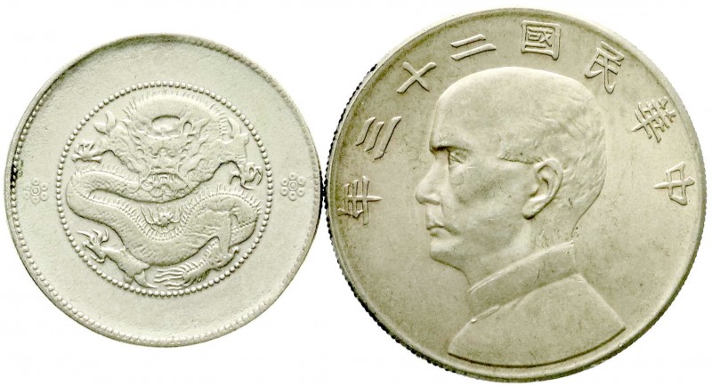 CHINA und Südostasien, China, Lots bis 1949
2 Stück: 1/2 Dollar Yunnan 1911 und ...