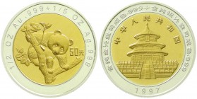 CHINA und Südostasien, China, Volksrepublik, seit 1949
50 Yuan GOLD/Silber Bimetall-Pandaausgabe 1997. 15,57 g, Gold/6,22 g. Silber. Polierte Platte, ...