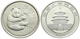 CHINA und Südostasien, China, Volksrepublik, seit 1949
10 Yuan Panda (1 Unze Silber) 2000. Sitzender Panda mit Bambuszweig. In Kapsel. Stempelglanz