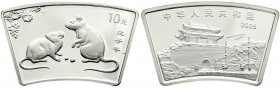 CHINA und Südostasien, China, Volksrepublik, seit 1949
10 Yuan Silber (fächerförmig) 2008 Jahr der Ratte. 1 Unze. In Kapsel. BU