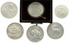 CHINA und Südostasien, China, Lots der Volksrepublik China
6 Silbermünzen: 10 Yuan Panda 1989, 1994, 1997, 10 Yuan Einhorn 1994, 5 Yuan Segelschiff 19...