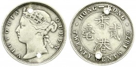 CHINA und Südostasien, Hongkong, Victoria, 1860-1901
20 Cents 1879. sehr schön, zweifach gelocht, seltenes Jahr