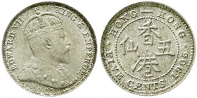CHINA und Südostasien, Hongkong, Edward VII., 1902-1910
5 Cents 1905. fast Stempelglanz, Prachtexemplar