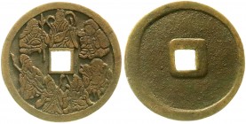 CHINA und Südostasien, Japan, Amulette
Bronzegussamulett (E-Sen) o.J.(19. Jh.). Die 7 Kami. 50 mm. SCCC 1904 vgl. sehr schön Exemplar zeno.ru 218531....