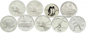 CHINA und Südostasien, Korea Nord, Lots
9 Silbermünzen aus 1988 bis 2002. Zu 1 X 5 Won, 1 X 100 Won und 7 X 500 Won. Meist Sportmotive. In Kapseln. Po...