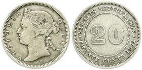 CHINA und Südostasien, Malaysia, Straits Settlements
20 Cents 1872 H. schön/sehr schön, seltenes Jahr