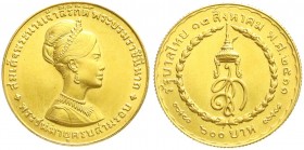 CHINA und Südostasien, Thailand, Rama IX. Bhumibol Adulyadej, seit 1946
600 Baht GOLD BE2511 (1968) 36. Geburtstag der Königin Sirikit. 15,00 g. 900/1...