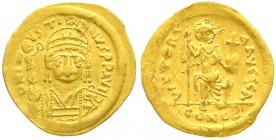 Byzantinische Goldmünzen, Kaiserreich, Justinian I., 527-565
Solidus 527/565, Constantinopel, 1. Offizin. 4,39 g. gutes sehr schön, Kratzer