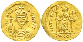 Byzantinische Goldmünzen, Kaiserreich, Focas, 602-610
Solidus 602/610 Constantinopel, 5. Offizin. 4,47 g. sehr schön/vorzüglich