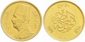 Ausländische Goldmünzen und -medaillen, Ägypten, Fuad I., 1922-1936
50 Piaster 1929 4,25 g. 875/1000. Auflage nur 6000 Ex. vorzüglich/Stempelglanz