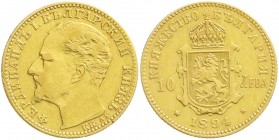 Ausländische Goldmünzen und -medaillen, Bulgarien, Ferdinand I., 1887-1918
10 Lewa 1894 KB, Kremnitz. 3,23 g. 900/1000. sehr schön