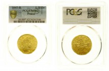 Ausländische Goldmünzen und -medaillen, Frankreich, Ludwig XIV., 1643-1715
Louis d`or a la meche longue 1647 B, Rouen. Im PCGS-Blister mit Grading MS ...