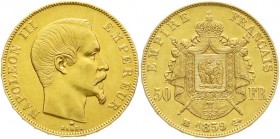 Ausländische Goldmünzen und -medaillen, Frankreich, Napoleon III., 1852-1870
50 Francs 1859 BB, Straßburg. 16,13 g. 900/1000. gutes sehr schön