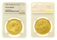 Ausländische Goldmünzen und -medaillen, Grossbritannien, Edward VII., 1902-1910
5 Pounds 1902, London. 39,95 g. 917/1000. Im NGC-Blister mit Grading P...