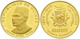 Ausländische Goldmünzen und -medaillen, Guinea, Republik, seit 1962
10.000 Francs 1969, auf den 10. Jahrestag der Unabhängigkeit. 40,00 g. 900/1000. P...