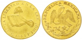 Ausländische Goldmünzen und -medaillen, Mexiko, Republik, seit 1824
8 Escudos 1841 Go PJ, Guanajuato. 26,89 g. 875/1000. sehr schön/vorzüglich, kl. Ra...