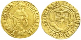 Ausländische Goldmünzen und -medaillen, Niederlande-Utrecht, Rudolf von Diepholz, 1423-1455
Goldgulden o.J. 2,78 g. schön/sehr schön, beschnitten