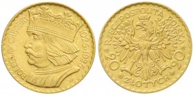 Ausländische Goldmünzen und -medaillen, Polen, Zweite Republik, 1923-1939
20 Zlotych 1925. 6,45 g. 900/1000. vorzüglich/Stempelglanz