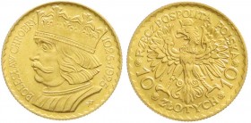 Ausländische Goldmünzen und -medaillen, Polen, Zweite Republik, 1923-1939
10 Zlotych 1925. 3,23 g. 900/1000. vorzüglich/Stempelglanz