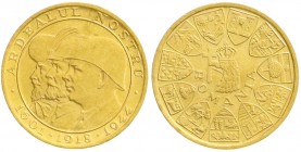Ausländische Goldmünzen und -medaillen, Rumänien, Mihai I., 1940-1947
20 Lei 1944. Wiedereingliederung Siebenbürgens. 6,45 g. 900/1000. prägefrisch...