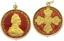 Ausländische Goldmünzen und -medaillen, Russland, Katharina II., 1762-1796
5 Rubel 1778, St. Petersburg. Tragbar in Klemmfassung. Felder rot emaillier...