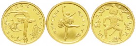 Ausländische Goldmünzen und -medaillen, Russland, Russland, seit 1992
3 Stück: 10 Rubel 1994 und 1997 Ballerina, 1996 Nussknacker. Jeweils 1,55 g. Fei...