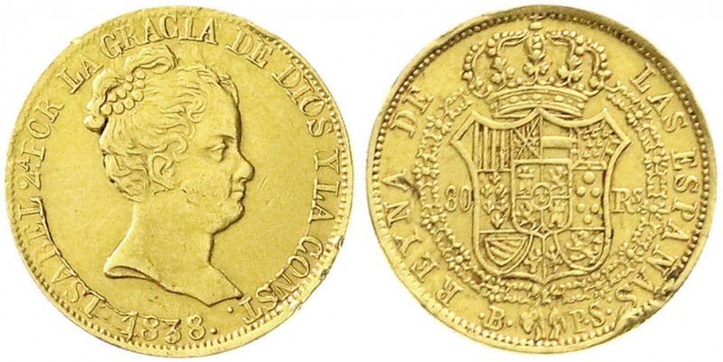 Ausländische Goldmünzen und -medaillen, Spanien, Isabella II., 1833-1868
80 Real...