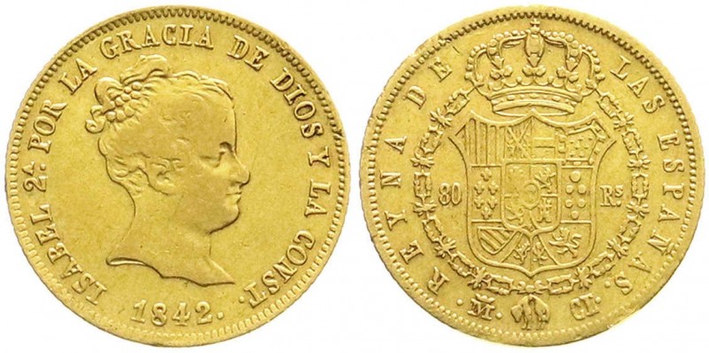 Ausländische Goldmünzen und -medaillen, Spanien, Isabella II., 1833-1868
80 Real...