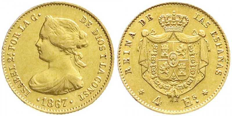 Ausländische Goldmünzen und -medaillen, Spanien, Isabella II., 1833-1868
4 Escud...