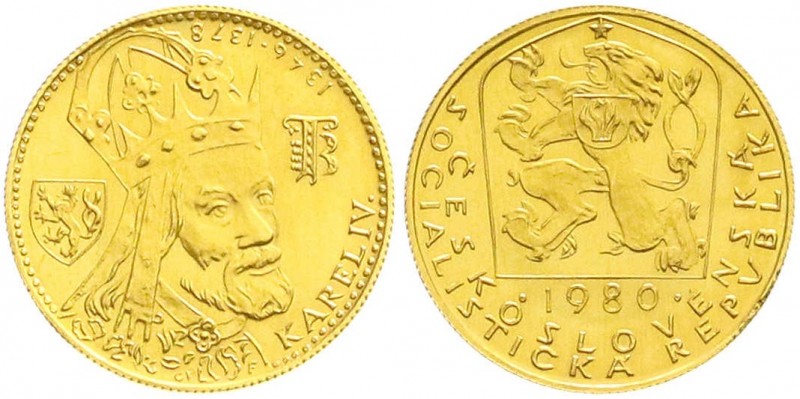 Ausländische Goldmünzen und -medaillen, Tschechoslowakei
Dukat 1980, Karl IV. 3,...