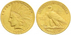 Ausländische Goldmünzen und -medaillen, Vereinigte Staaten von Amerika, Unabhängigkeit, seit 1776
10 Dollars 1910, Philadelphia. Indian Head. 16,72 g....