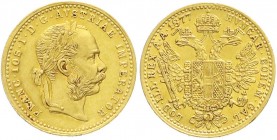 Gold der Habsburger Erblande und Österreichs, Haus Habsburg, Franz Joseph I., 1848-1916
Dukat 1877 gutes vorzüglich, winz. Randfehler