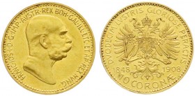 Gold der Habsburger Erblande und Österreichs, Haus Habsburg, Franz Joseph I., 1848-1916
10 Kronen 1908. Regierungsjubiläum. 3,39 g. 900/100 gutes vorz...