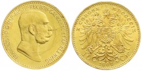 Gold der Habsburger Erblande und Österreichs, Haus Habsburg, Franz Joseph I., 1848-1916
10 Kronen 1909. Typ 'Marschall'. 3,39 g. 900/1000. vorzüglich/...