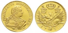 Altdeutsche Goldmünzen und -medaillen, Brandenburg-Preußen, Friedrich II., 1740-1786
Doppelter Friedrichsd`or 1750 A, Berlin. 13,28 g. sehr schön/vorz...