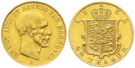 Altdeutsche Goldmünzen und -medaillen, Braunschweig-Calenberg-Hannover, Ernst August, 1837-1851
2 1/2 Taler 1850 B. Var.: Anstatt Riffelrand Kettenran...