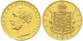Altdeutsche Goldmünzen und -medaillen, Braunschweig-Calenberg-Hannover, Georg V., 1851-1866
10 Taler 1856 B. 13,28 g. gutes vorzüglich, winz. Randfehl...