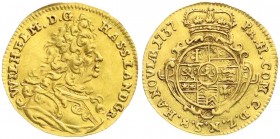 Altdeutsche Goldmünzen und -medaillen, Hanau-Münzenberg, Wilhelm VIII. von Hessen-Kassel, 1736-1760
Dukat 1737, Hanau. 3,48 g vorzüglich, min. wellig,...
