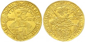 Altdeutsche Goldmünzen und -medaillen, Sachsen-Albertinische Linie, Johann Georg I., 1615-1656
5 Dukaten 1630, auf das Konfessionsjubiläum. CONFESS : ...