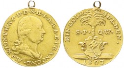 Altdeutsche Goldmünzen und -medaillen, Würzburg, Maximilian IV. Joseph von Bayern, 1803-1805
Neujahrsgoldgulden 1803 SPQW. Brustb. n.r./Wappen vor Pal...