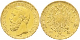 Reichsgoldmünzen, Baden, Friedrich I., 1856-1907
20 Mark 1872 G. gutes vorzüglich