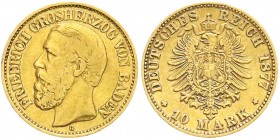 Reichsgoldmünzen, Baden, Friedrich I., 1856-1907
10 Mark 1877 G. fast sehr schön, kl. Randfehler