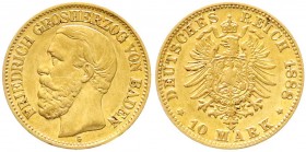 Reichsgoldmünzen, Baden, Friedrich I., 1856-1907
10 Mark 1888 G. Besseres Jahr. sehr schön/vorzüglich